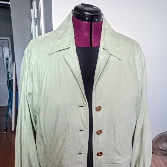 Linda Allard Ellen Tracy Pale Green Suede Jacket